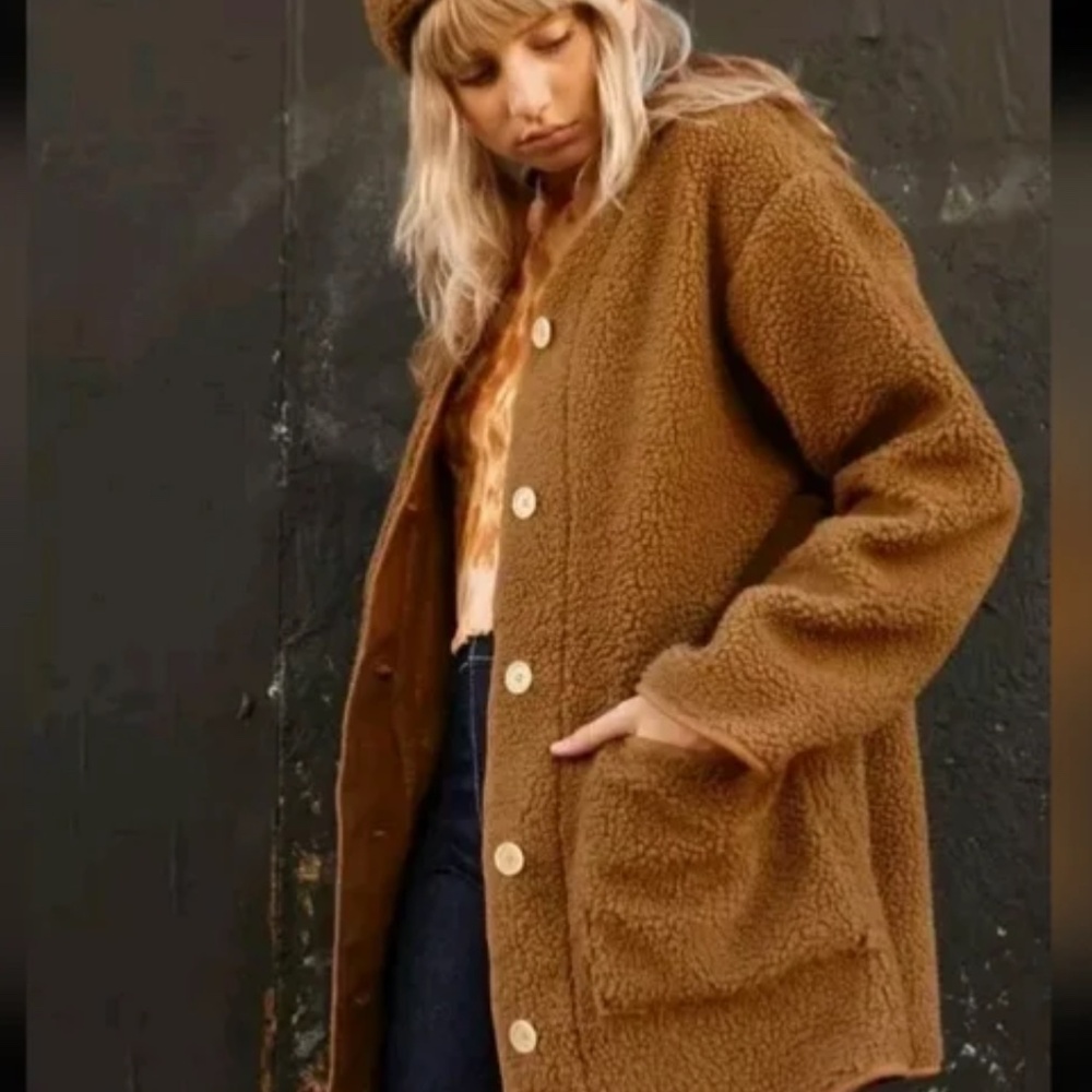 Lykke Wuulf Sherpa Ranch Jacket Driftwood Oversized Brown Button‎ Up Small - Picture 10 of 16